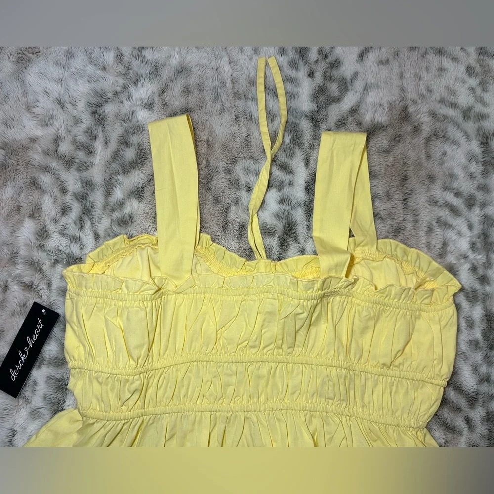 Derek Heart Women Blouse Top With Straps Large  Yellow 100% Cotton New - Picture 4 of 6